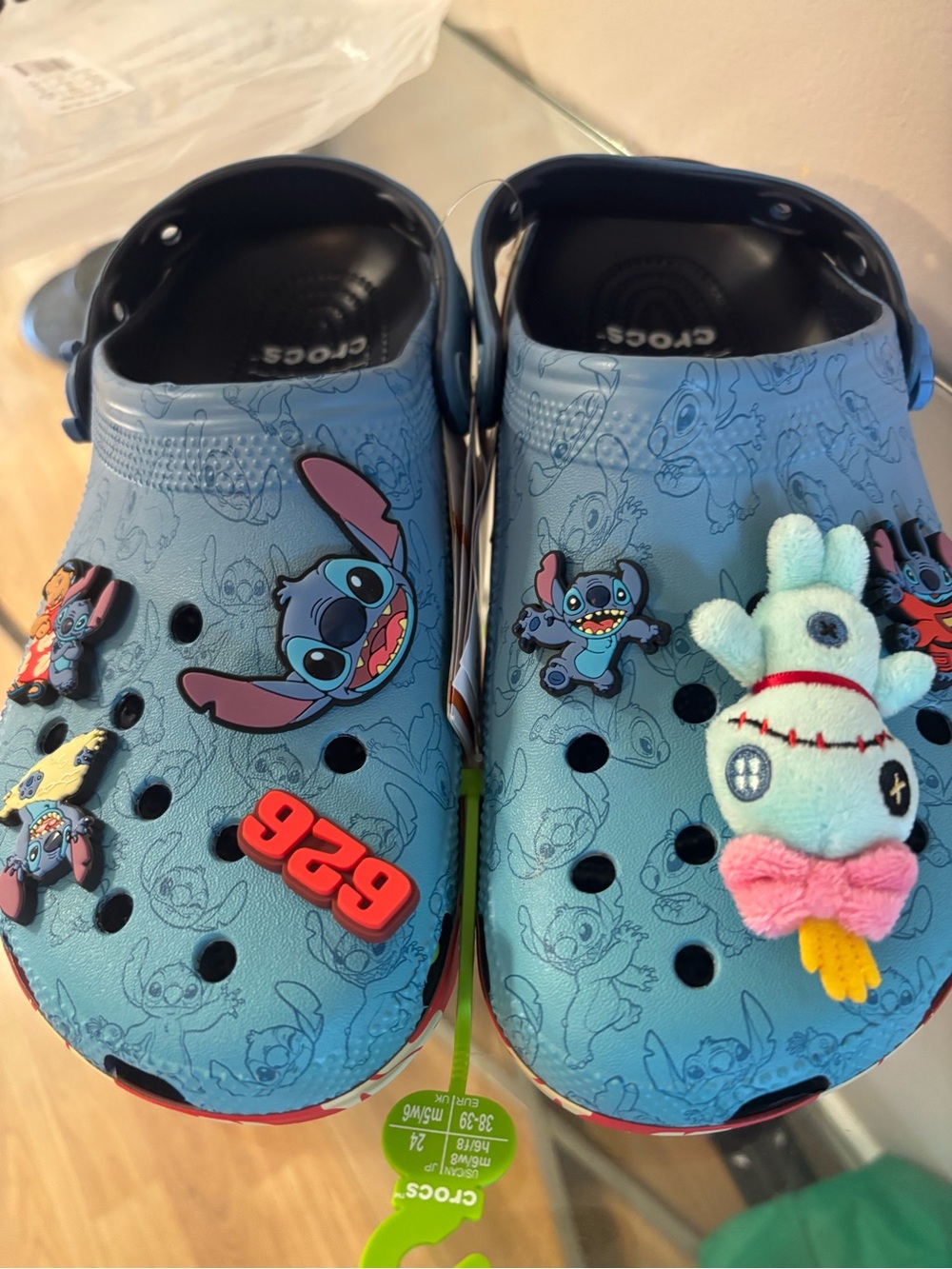 CROCS Light Blue Stitch Clogs with Character Jibbitz